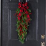 Red Berry and Belgium Pine Front Door Hanging Christmas Swag with Red Plaid Glitter Bow