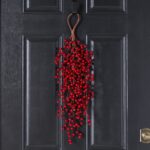 Alternate angle of the Deluxe Waterproof Red Berry Winter Teardrop Holiday Swag showing full swag
