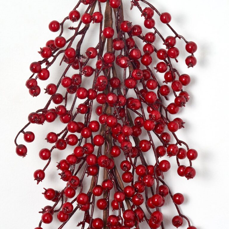 Close-up of swag tail detail on this Deluxe Waterproof Red Berry Winter Teardrop Holiday Swag