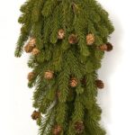 Close-up of swag tail detail on this Green Spruce and Miniature Pinecone Wrapped Fall Swag