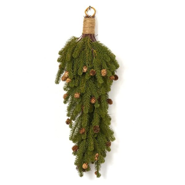 Green Spruce and Miniature Pinecone Hanging Jute Wrapped Fall Swag