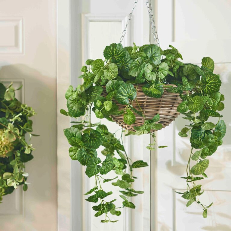 All Seasons Begonia Leaf Hanging Basket Everyday Faux Greenery - Green