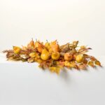 Golden Yellow Pear, Birch and Maple Leaf Flat Centerpiece Arrangement Decorative Fall Swag