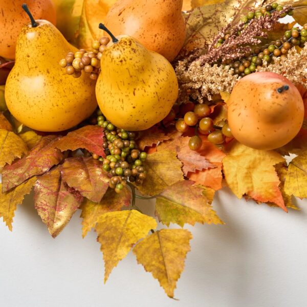 Close-up of swag tail detail on this Golden Yellow Pear, Birch Decorative Fall Swag