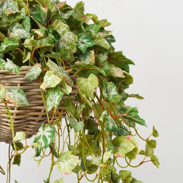 Close-up of craft detail close-up on this All Seasons Frosted Grape Leaf Leaf Hanging Basket