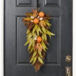Wild Harvest - Faux Orange, Olive Green Eucalyptus and Wheat Fall Door Hanging Swag