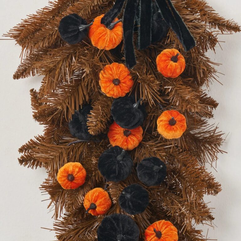 Close-up of swag tail detail on this Fall - O - Ween Ribbon - Orange