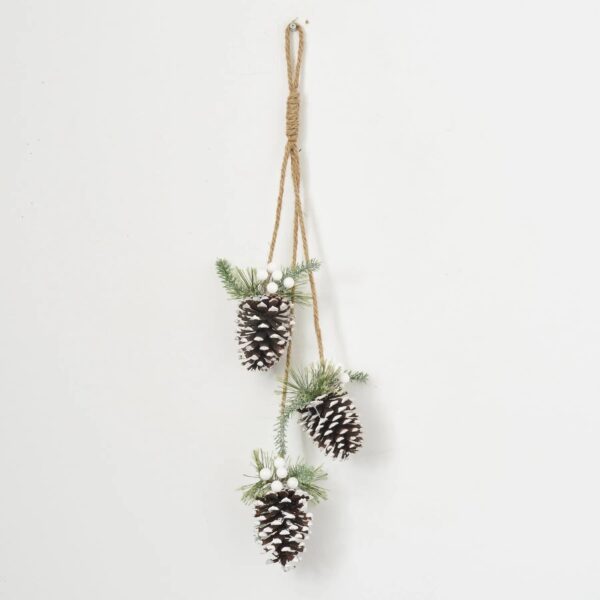 Hanging Frosted Pinecone Christmas Decor Swag with Jute Rope
