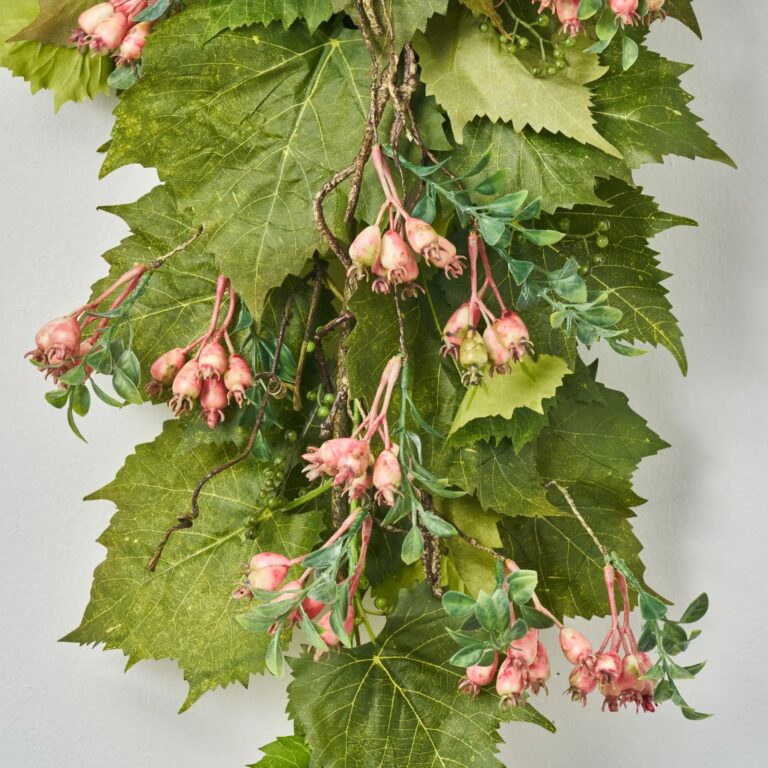 Close-up of swag tail detail on this Rosehip Vineyard - Spring Vineyard Summer Greenery Swag