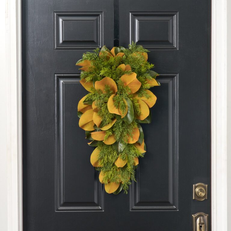 Real Touch Magnolia Leaf and Faux Cedar Winter Greenery Door Christmas Swag Holiday Wall Decor