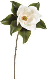 Alternate angle of the Real Touch Large Magnolia Bloom inch Single Stem showing leaves along