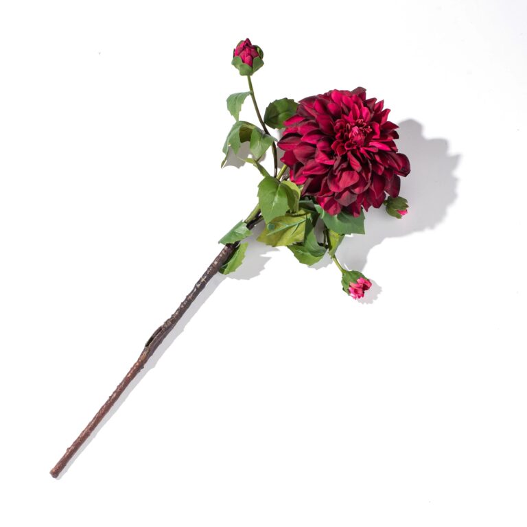 Close-up of bloom tips on this Two Tone Wine Red Silk Dahlia Stem Spray