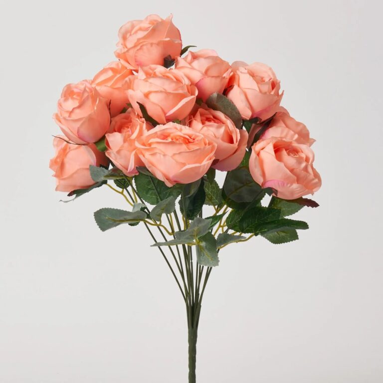 One Dozen Light Pink Silk Rose Blooms Faux Floral Bush Stem Bouquet - 19 inch