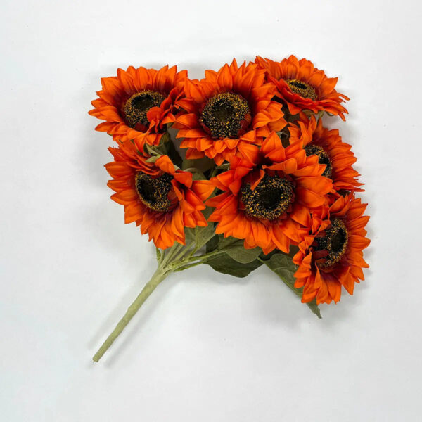 Orange Faux Floral Sunflower Bush Bouquet - 17 inch