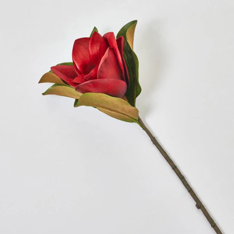 Real Touch Large Red Magnolia Bloom 29 inch Single Stem or Bundle of 3