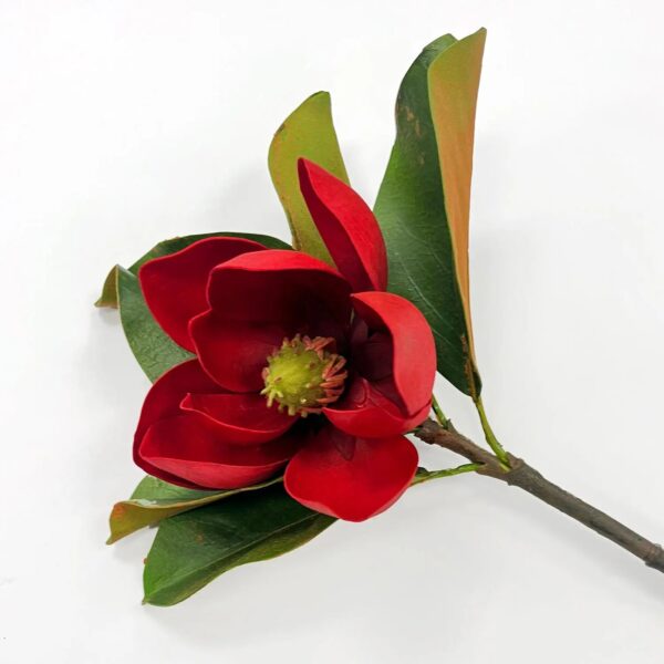 Real Touch Christmas Red Magnolia Small Bloom Floral Stem - 24 inch