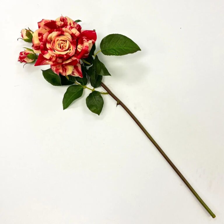 Real Touch Red Candy Cane Stripe Juliette Rose Large Bloom Stem - 23 inch