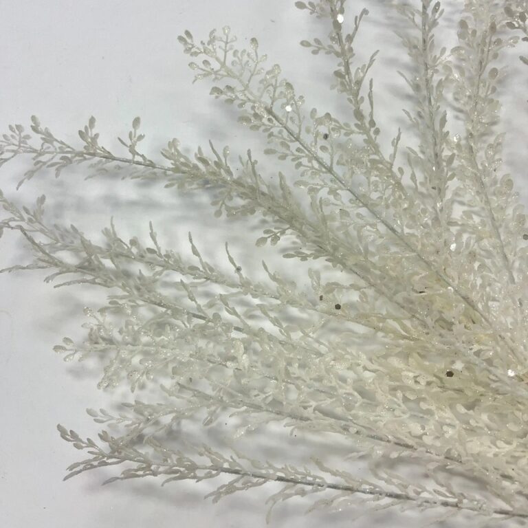 Close-up of bloom tips on this White Glitter Artemisia Foliage Spray Faux Winter Stem