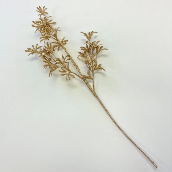 Sparkling Champagne Gold and Faux Pearl Blossoms Branch Spray - 27 inch