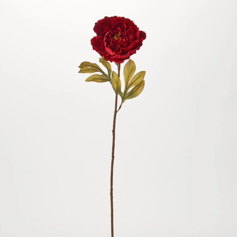 Abundance Red Peony Bloom Single Long Stem Faux Floral Spray - 26 inch - Dark