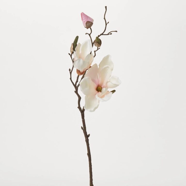 Light Pink Magnolia Blossom and Bud Multiple Blooming Branch Stem Spray - 19 inch