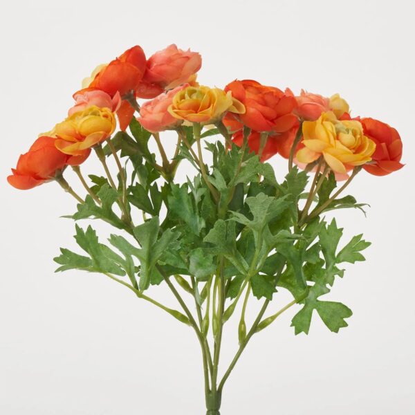 Multicolor Yellow and Orange Mini Ranunculus Faux Floral Bush Stem Bouquet - 10 inch
