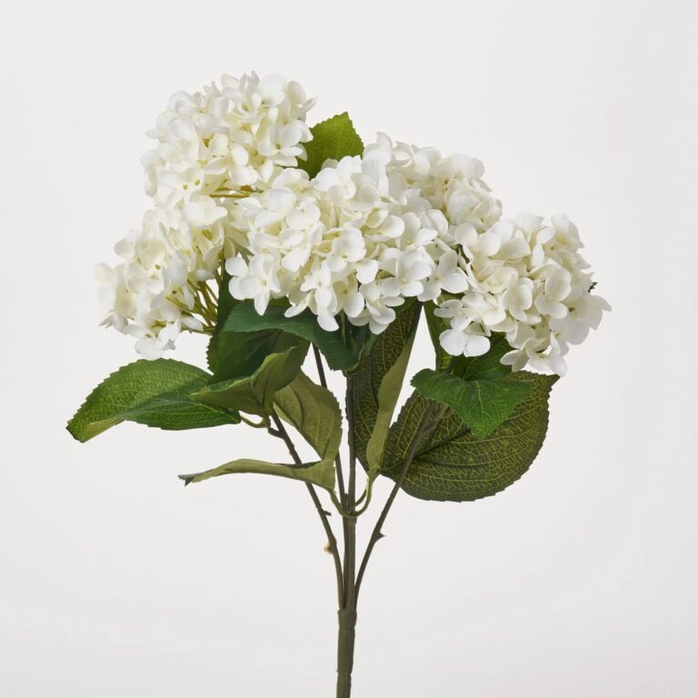 White Silk Hydrangea Blooms Bush Stem Bouquet - 18 inch