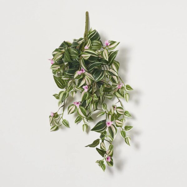 Flowering Wandering Dude Hanging Faux Greenery Bush Spray - 22 inch - Green and Pink
