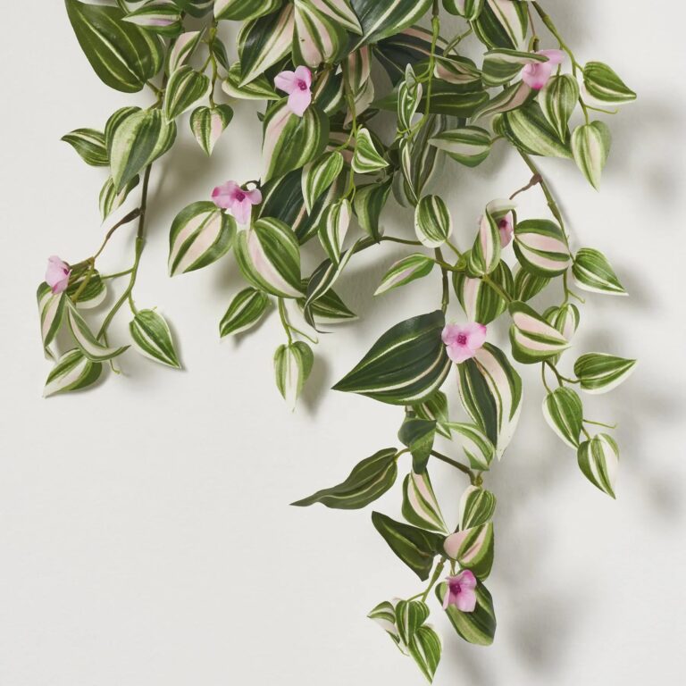 Close-up of bloom tips on this Flowering Wandering Dude Hanging Faux Greenery Bush Spray