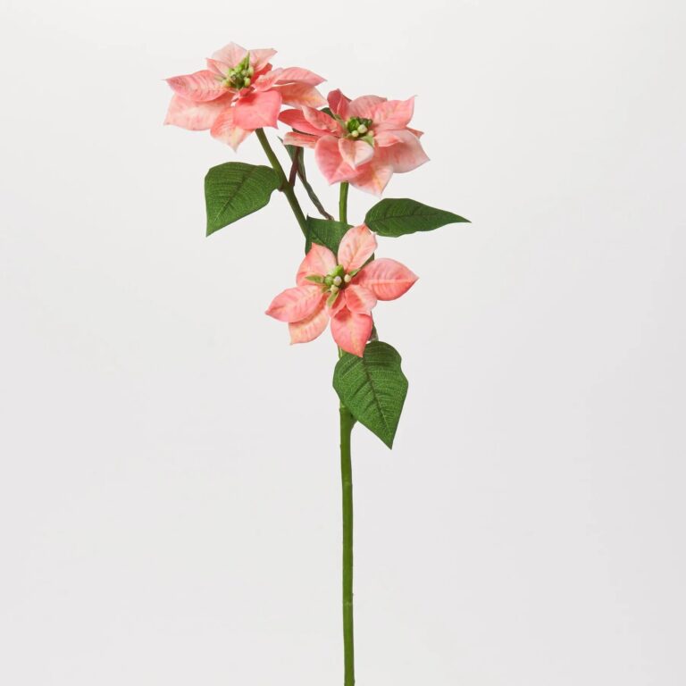 Peachy Pink Real Touch Poinsettia Stem Faux Decorative Christmas Spray - 24 inch