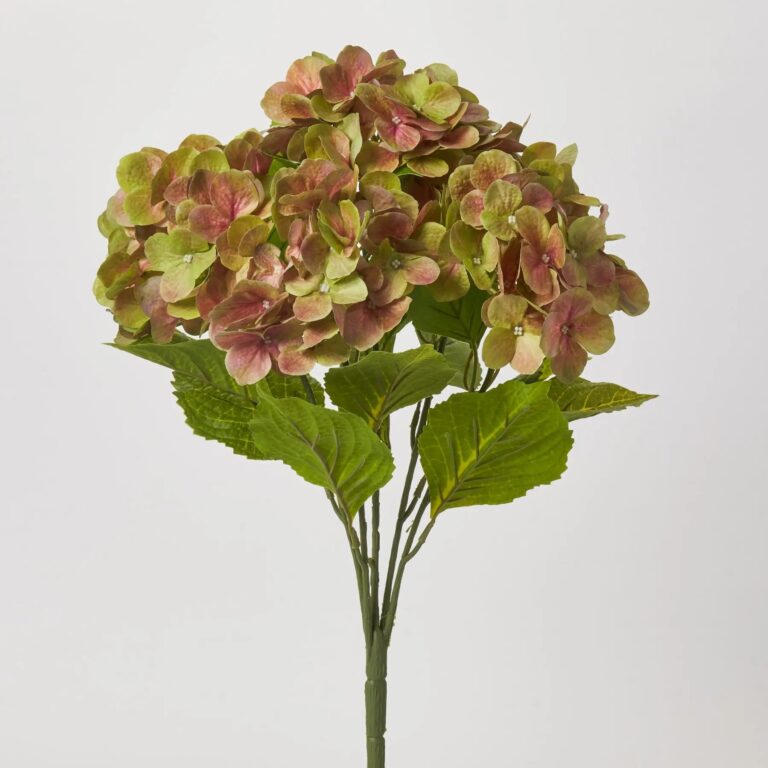 Green and Pink Watercolor Silk Garden Hydrangea Blooms Bush Bouquet - 21 inch