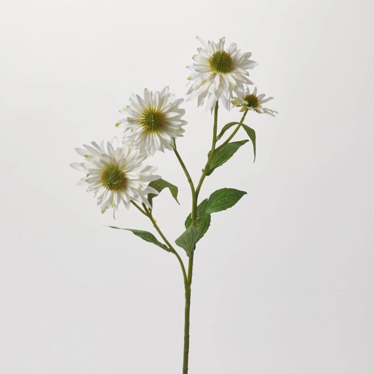 White Silk Rudbeckia Spray Blooming Long Stem Faux Floral - 27 inch