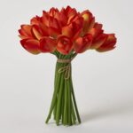 Orange Mini Silk Tulips Faux Floral Bundle Bouquet of 24 Stems - 9.5 inch