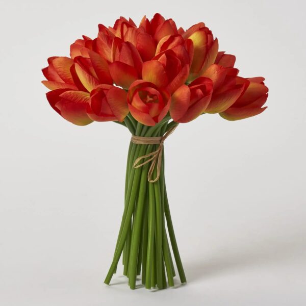 Orange Mini Silk Tulips Faux Floral Bundle Bouquet of 24 Stems - 9.5 inch