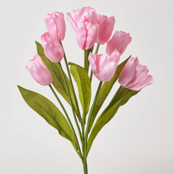 Light Pink Silk Tulip Spray Bloom and Leaf Stem Bouquet - 20 inch