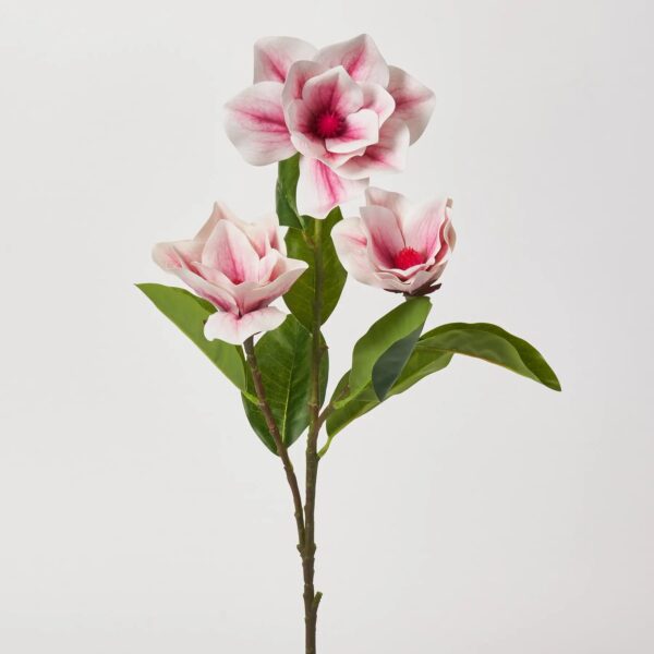 Large Multi Bloom Light Pink Real Touch Magnolia Faux Floral Stem - 27 inch