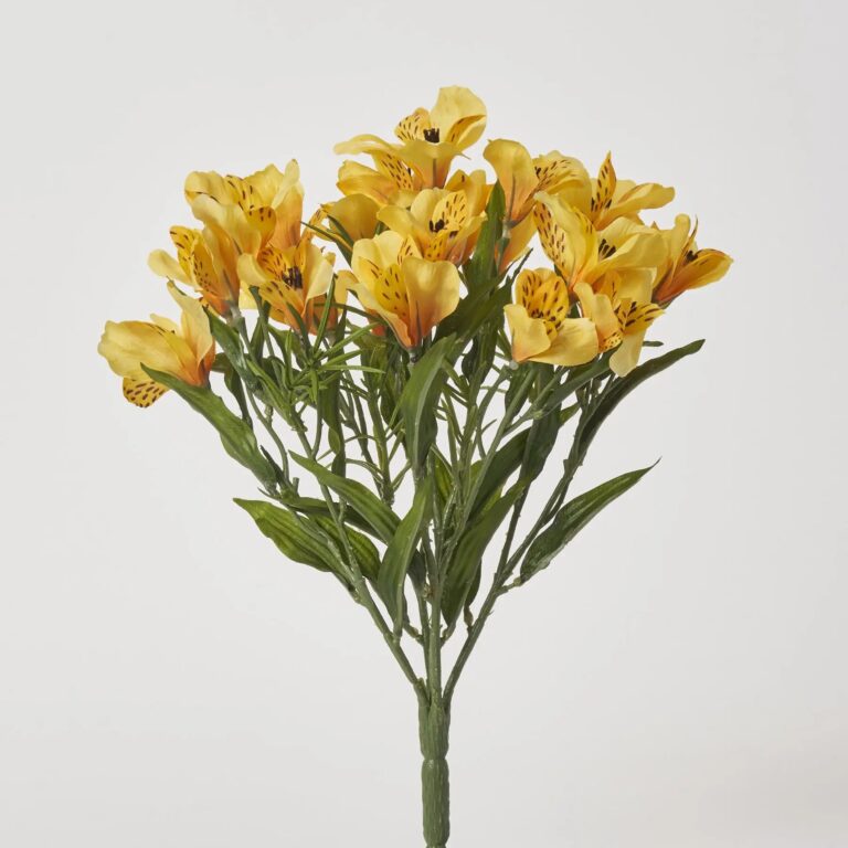 Yellow Silk Alstroemeria Blooms Faux Floral Bush Spray - 15 inch