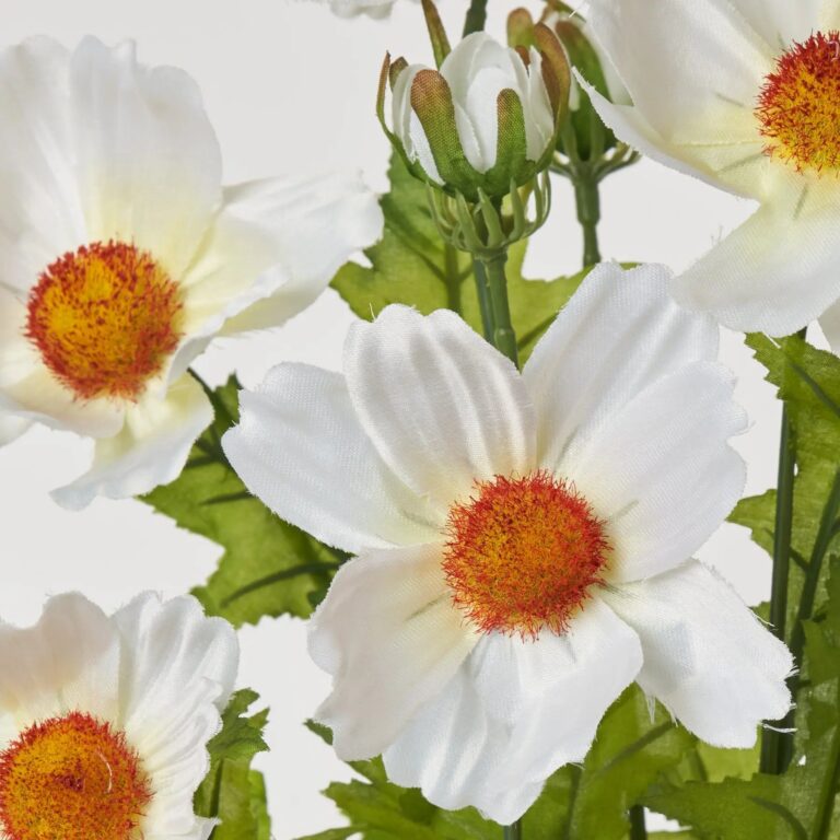 Close-up of bloom tips on this White Cosmos Blooms Faux Floral Floral Bush Spray