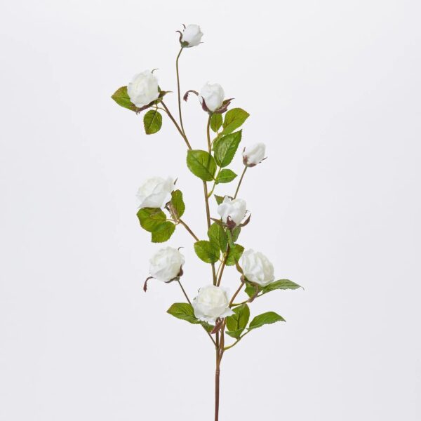 Real Touch White Garden Rose Bloom and Bud Faux Floral Branch Spray - 36 inch