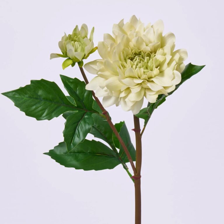 Pale Avocado Green Real Touch Dahlia Bloom and Bud Floral Stem Spray - 21 inch