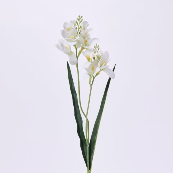 White Real Touch Freesia Bloom and Leaf Foliage Single Floral Stem Spray - 25 inch