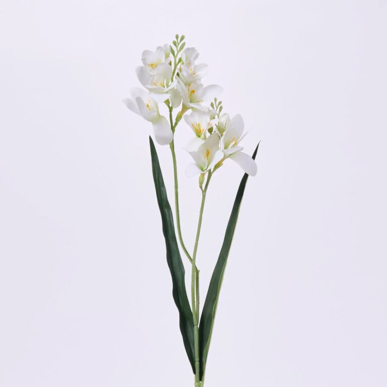 White Real Touch Freesia Bloom and Leaf Foliage Single Floral Stem Spray - 25 inch