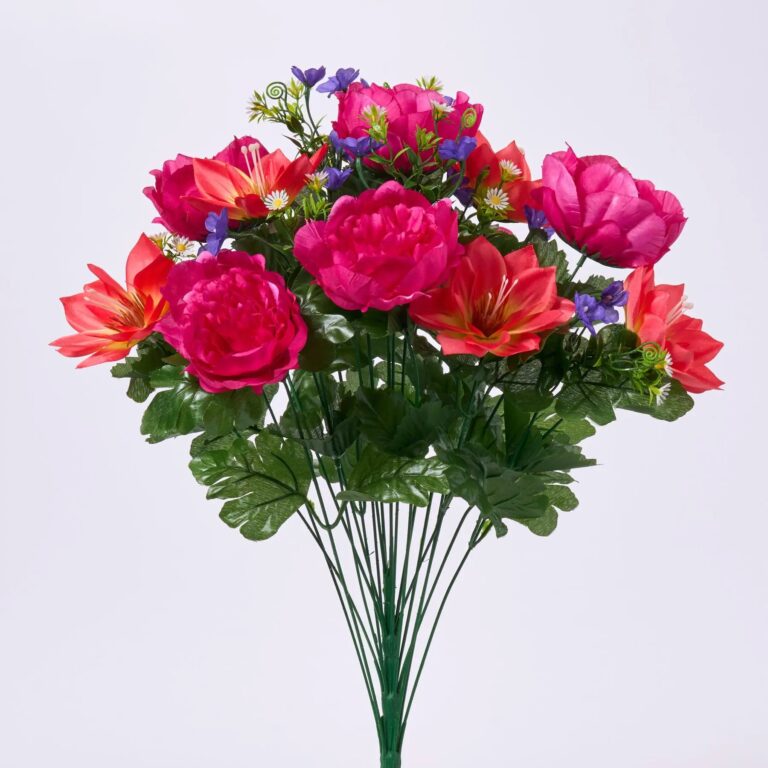 Summer Brights Mixed Clematis, Daisy and Peony Bouquet 21 Floral Bush Spray - 21 inch