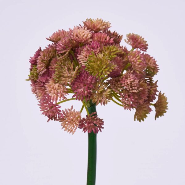 Mauve Pink and Green Sedum Ball Pick Faux Bush Spray - 8 inch