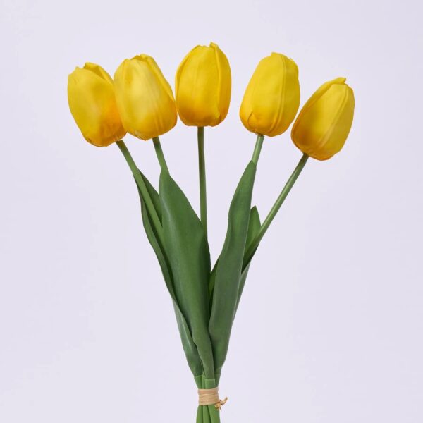 Yellow Real Touch Faux Tulip Bouquet Bundle of 5 Stems