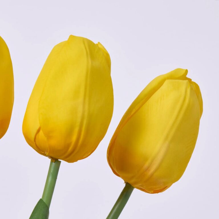 Close-up of bloom tips on this Yellow Real Touch Faux Tulip 5 Stems faux flower