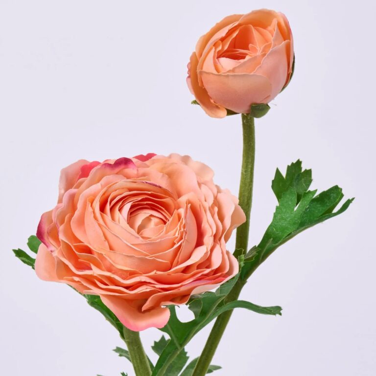 Close-up of bloom tips on this Coral Orange Real Touch Ranunculus Floral Stem Spray