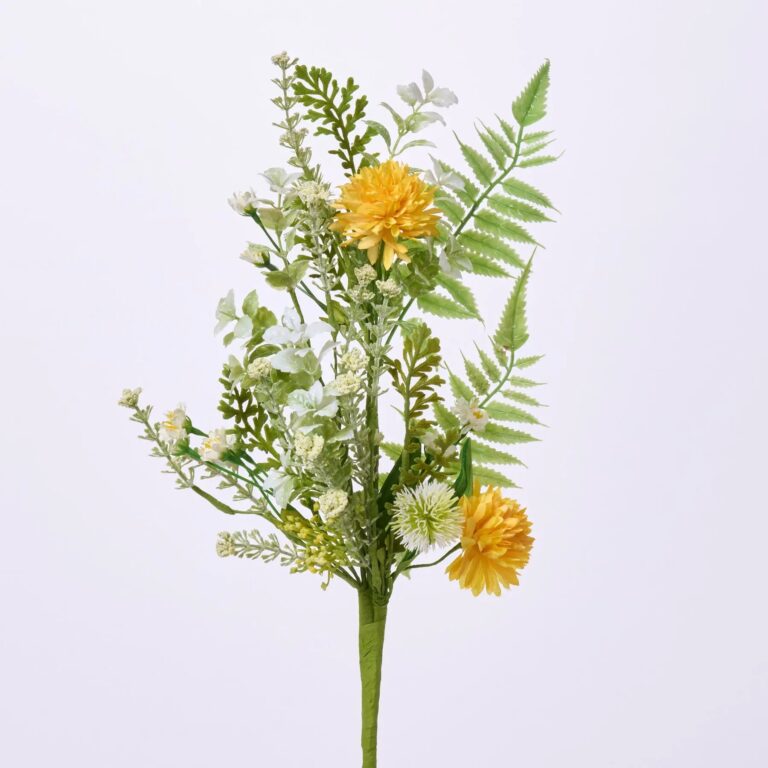Yellow and Cream Pom - Pom Mum, Mini Daisy Bush Stem Spray - 23 inch