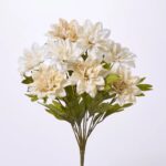 Beige and Cream Silk Dahlia Bush Spray Blooming Faux Floral Stem Bouquet - 20 inch