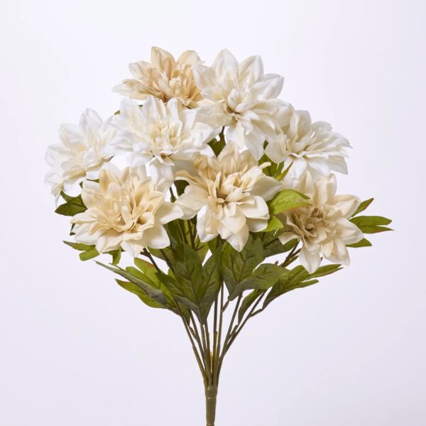 Beige and Cream Silk Dahlia Bush Spray Blooming Faux Floral Stem Bouquet - 20 inch